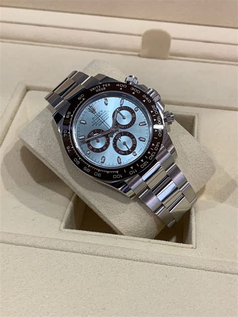 rolex cosmograph daytona platinum case ice blue dial|Rolex Cosmograph Daytona in Platinum, M126506.